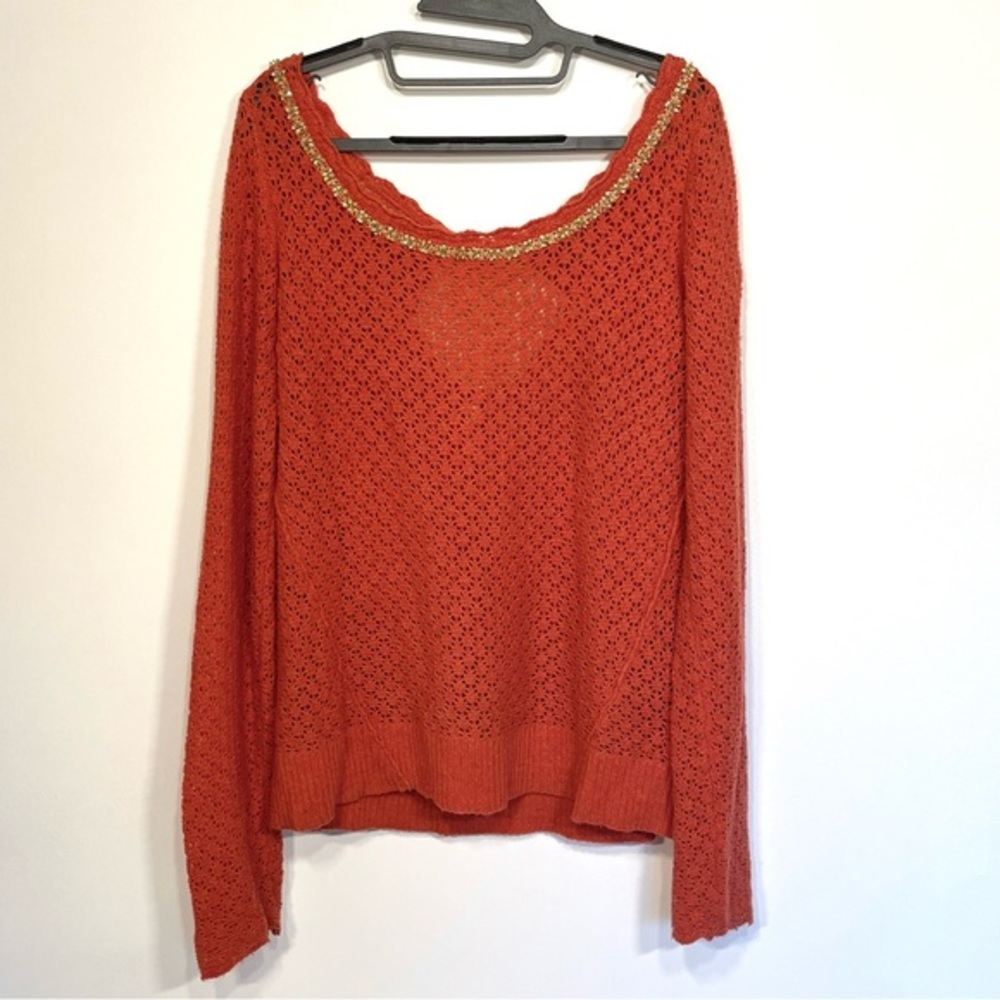 Free People Orange Sweater with Gold Trim